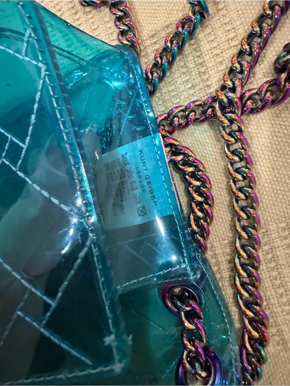 Authentic Kurt Geiger Iridescent Teal Shoulder Bag with Chain Strap - Picture 4 of 5